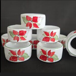 Set of 6 Poinsettia Napkin Rings Set Block Bernarda Watercolors